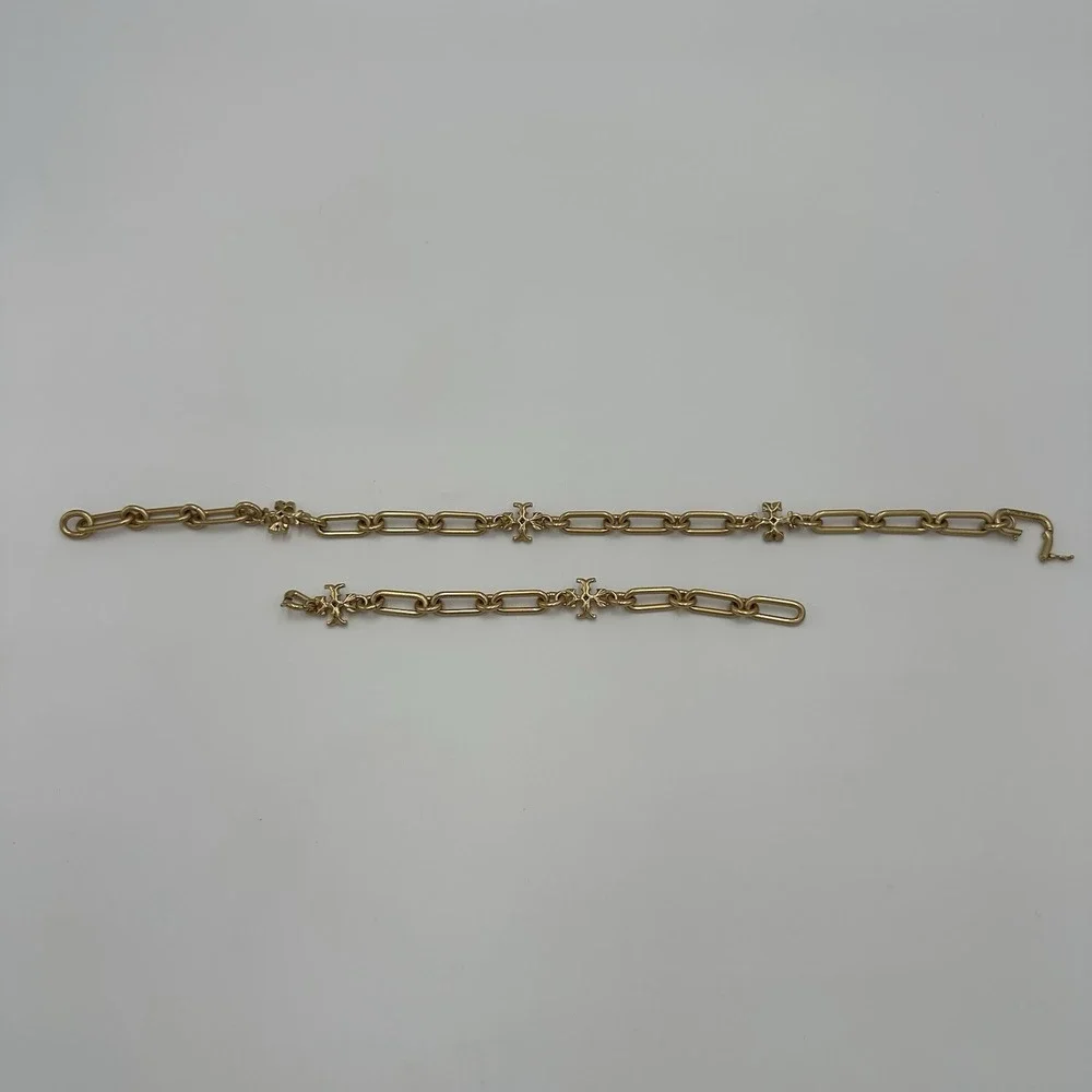 TORY BURCH Gold Roxanne Choker Chain Link Necklace And Bracelet 18k Plated